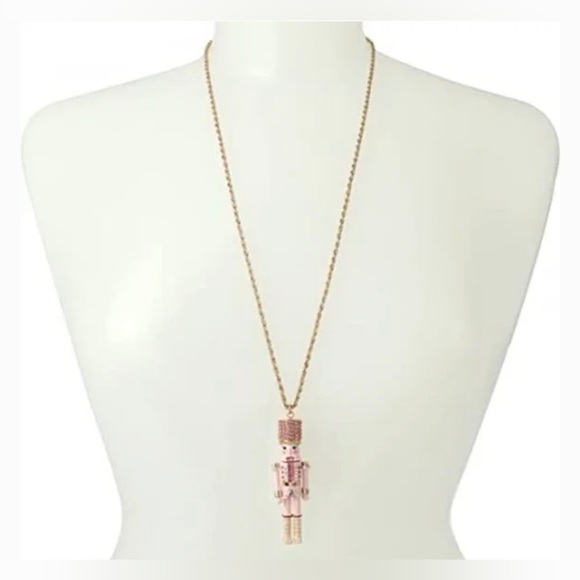 NWT! BETSEY JOHNSON Nutcracker Holiday Rhinestone Long Pendant Necklace - pink - Picture 3 of 3